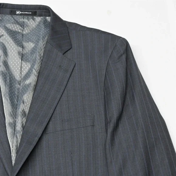 Bachrach 44L 36x32 Gray Stripe 100% Wool Mens Jacket Pants‎ Suit